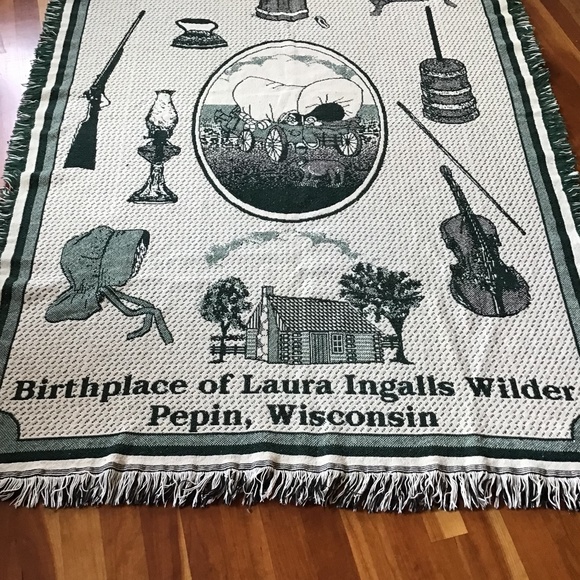 Laura Ingalls Wilder Vintage Throw Birthplace Wisconsin Dark Green Blanket - Picture 2 of 12